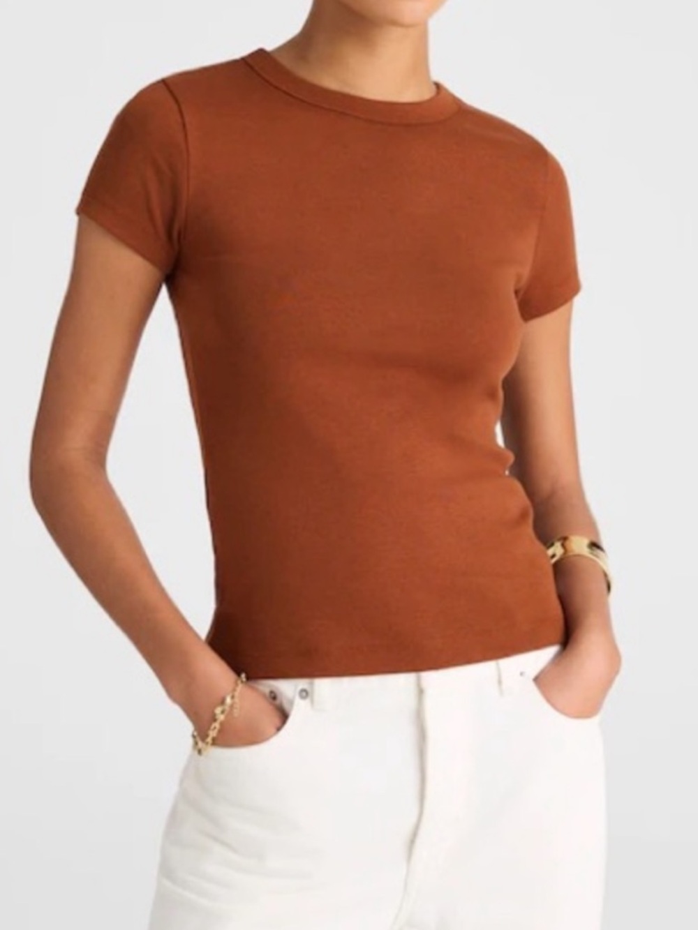 NWOT Madewell Supima Cotton Ribbed 90s Baby Crewneck Tee XS Cinnamon